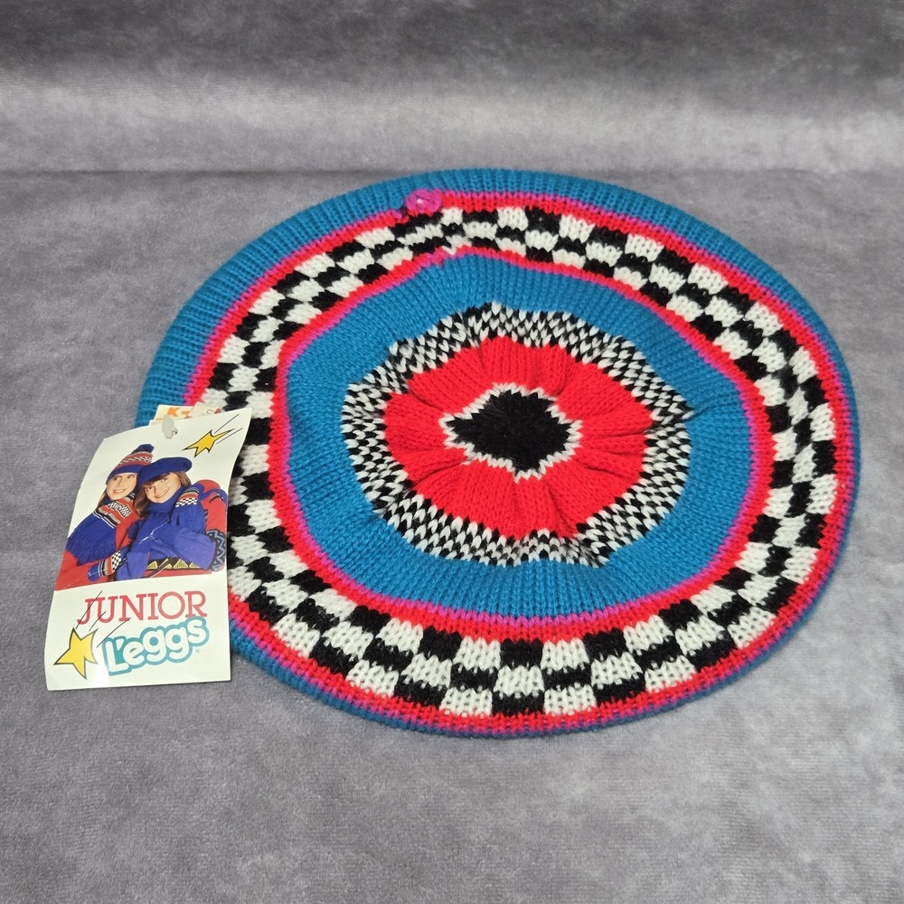 Vintage Junior L'eggs Knit Beret Beanie Hat 100% Acrylic  Size 7-14